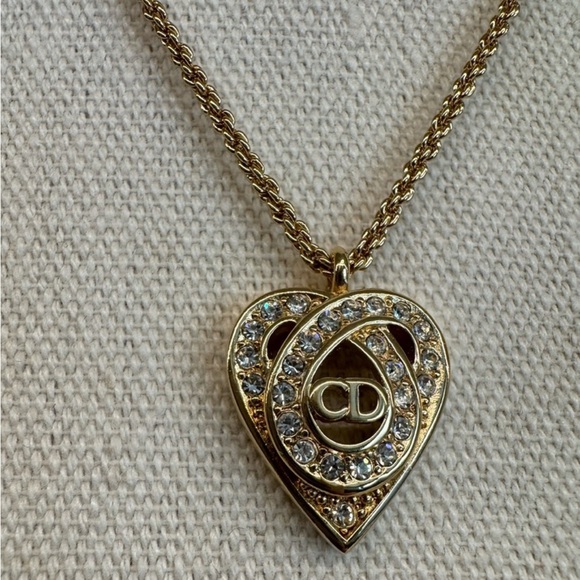 Christian Dior Heart Pendant Necklace with rhinestones - Picture 2 of 5